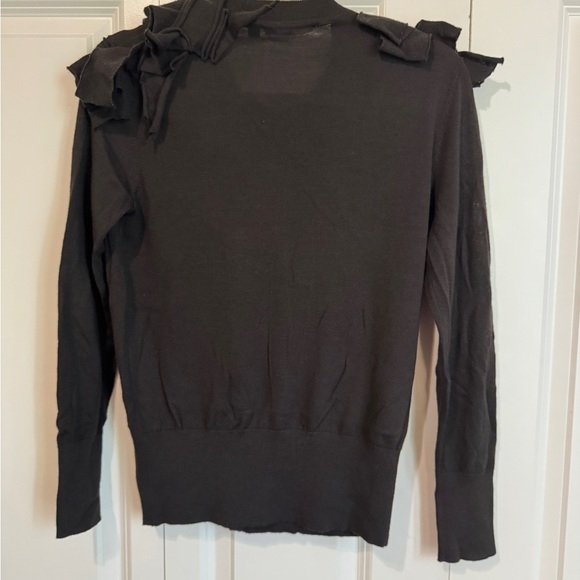 BOSS Hugo Boss Virgin Wool Ruffled Dark Brown Cardigan Size Small - Picture 2 of 6